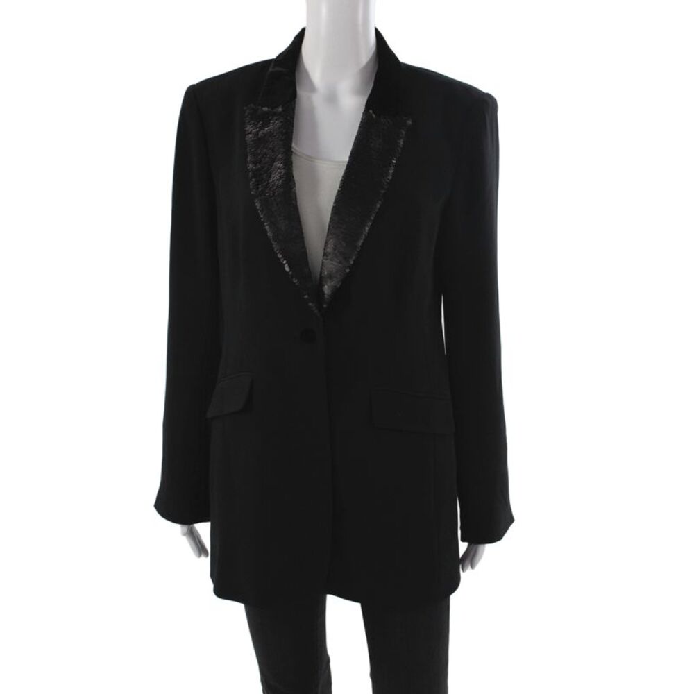 Cinq A Sept Women Basic Jacket Black Button Long Sleeve Tiger Size 10